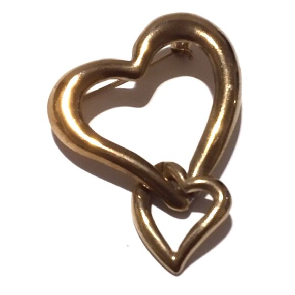 Vintage Gold Tone Double Heart Link Dangle Brooch - Picture 2 of 5